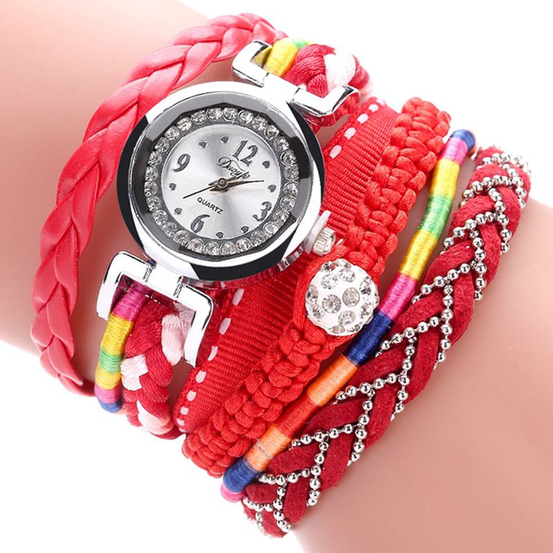 Modeabla Fint Läderband Winding Dam Armband Watch Flätade Quartz Watches