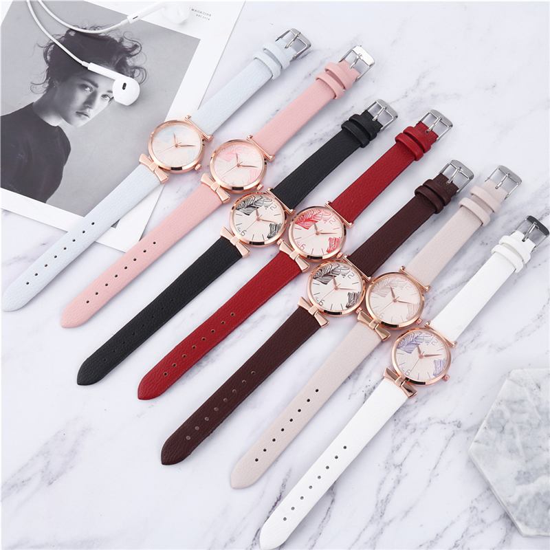 Modeabla Roliga Trendiga Kvinnor Klockor Trädmönster Urtavla Rose Gold Fall Läderband Quartz Watch
