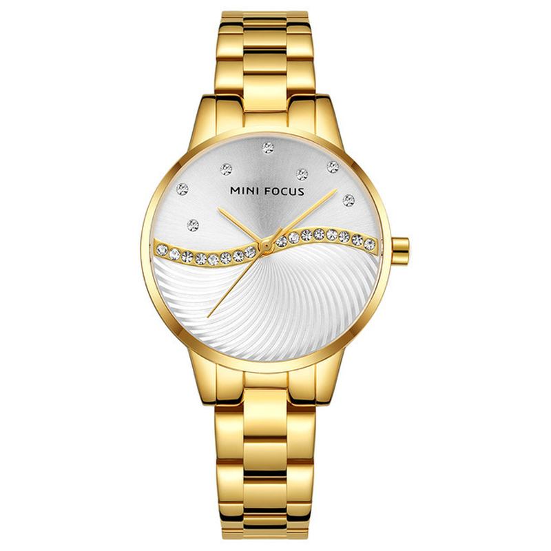 Simple Deign Elegant Crystal Dam Armbandsur I Rostfritt Stål Quartz Watch