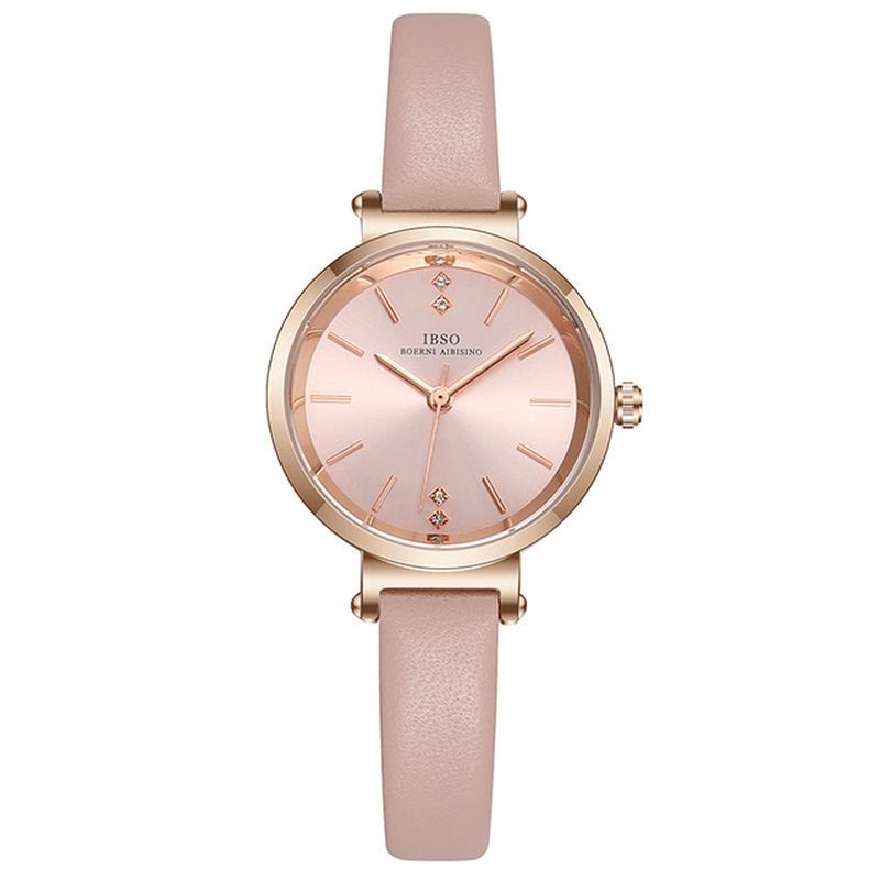 Ultratunn Damarmbandsur Crystal Elegant Design Läderrem Quartz Watch