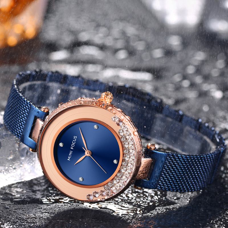 Ultratunn Nätrem Crystal Elegant Dam Watch Quartz Watch