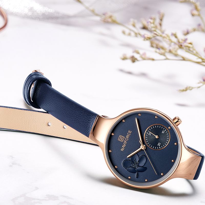 Vattentät Elegant Damarmbandsur Äkta Läderarmband Quartz Watch