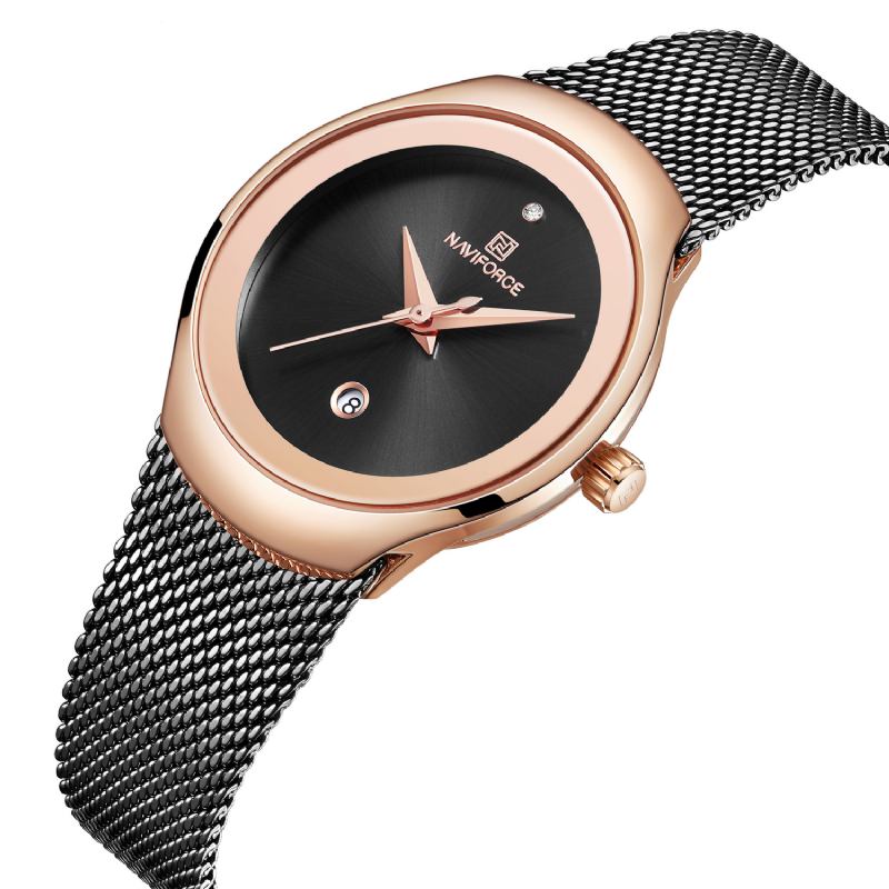 Vattentät Mesh Stål Damarmbandsur Modeabla Datumvisning Quartz Watch