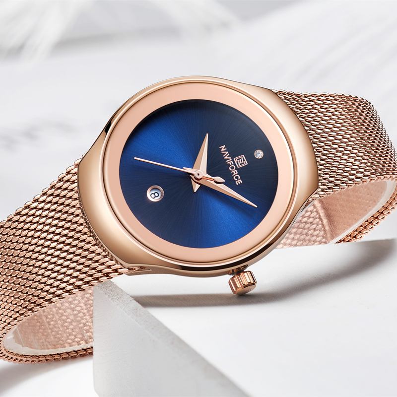 Vattentät Mesh Stål Damarmbandsur Modeabla Datumvisning Quartz Watch