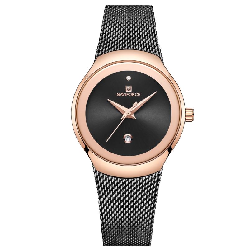 Vattentät Mesh Stål Damarmbandsur Modeabla Datumvisning Quartz Watch