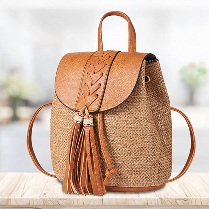 Dam Tofs Halmväska Retro Beach Bag Ryggsäck Bucket Bag