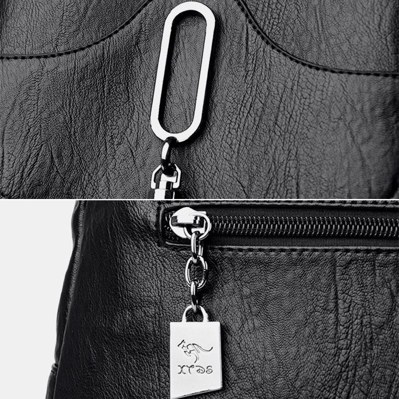 Dam Vintage Soild Multi-fickor Multi-carry Anti-stöld Ryggsäck Leage Capacity Mjukt Läder Axelväska
