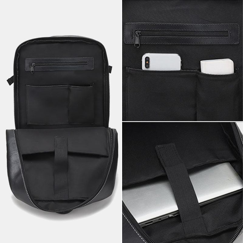 Flerfunktionell Ryggsäck I Pu-läder För Män 15.6 Tum Stor Kapacitet Laptopväska Med Flera Fickor Handväska Crossbody-väskor