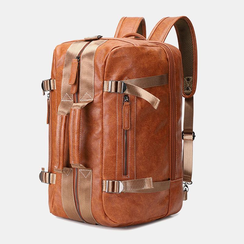 Flerfunktionell Ryggsäck I Pu-läder För Män 15.6 Tum Stor Kapacitet Laptopväska Med Flera Fickor Handväska Crossbody-väskor