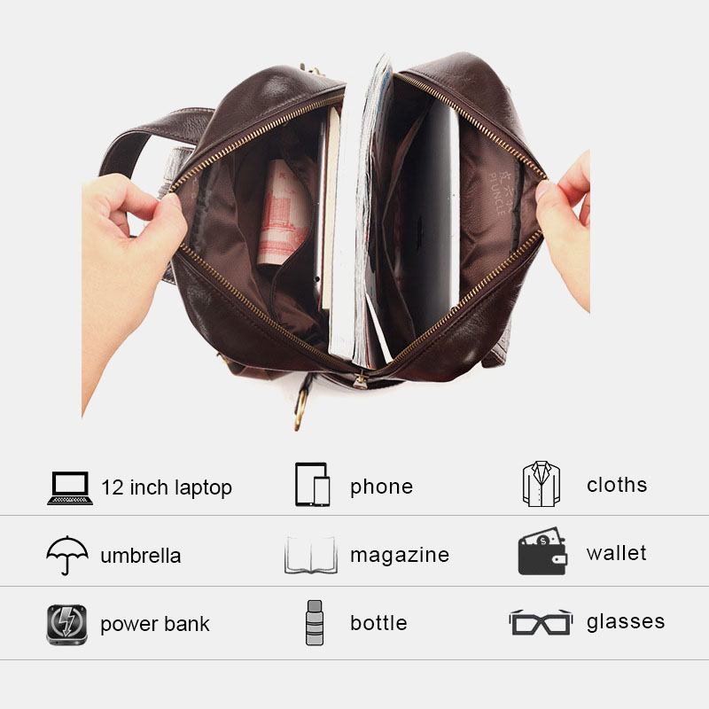 Herr Äkta Läder Ryggsäck Med Stor Kapacitet Med Flera Fack Retro Multifunktion Crossbody Axelväskor