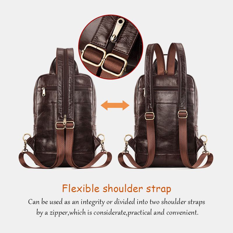 Herr Äkta Läder Ryggsäck Med Stor Kapacitet Med Flera Fack Retro Multifunktion Crossbody Axelväskor
