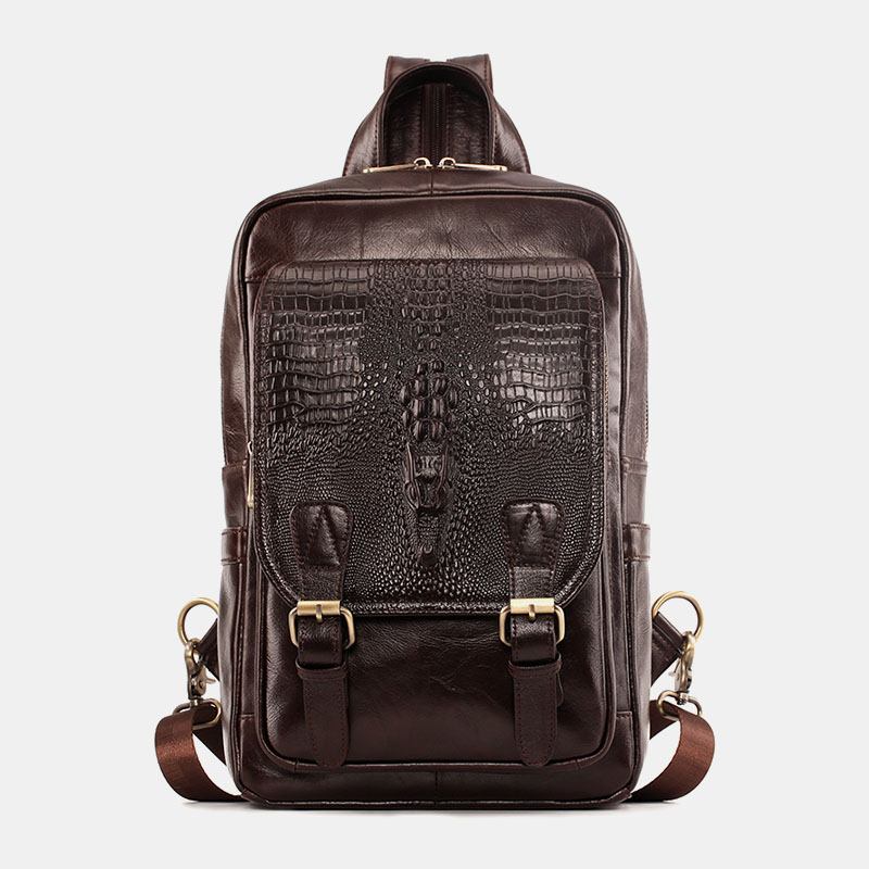 Herr Äkta Läder Ryggsäck Med Stor Kapacitet Med Flera Fack Retro Multifunktion Crossbody Axelväskor