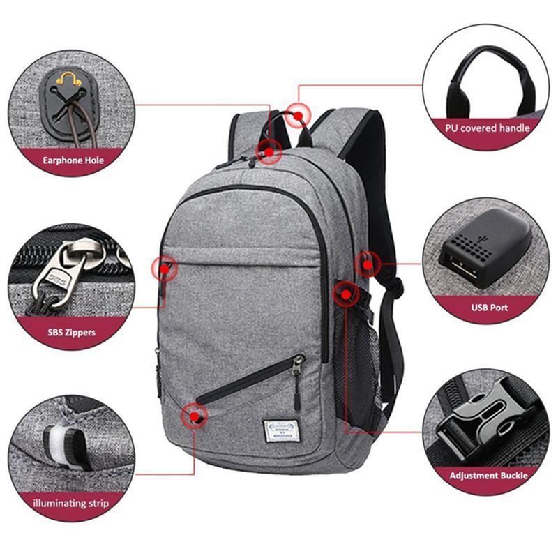 Herr Canvas Multifunktionssportväska Casual Ryggsäck 17 Tum Basketryggsäck Med Usb-laddningsport
