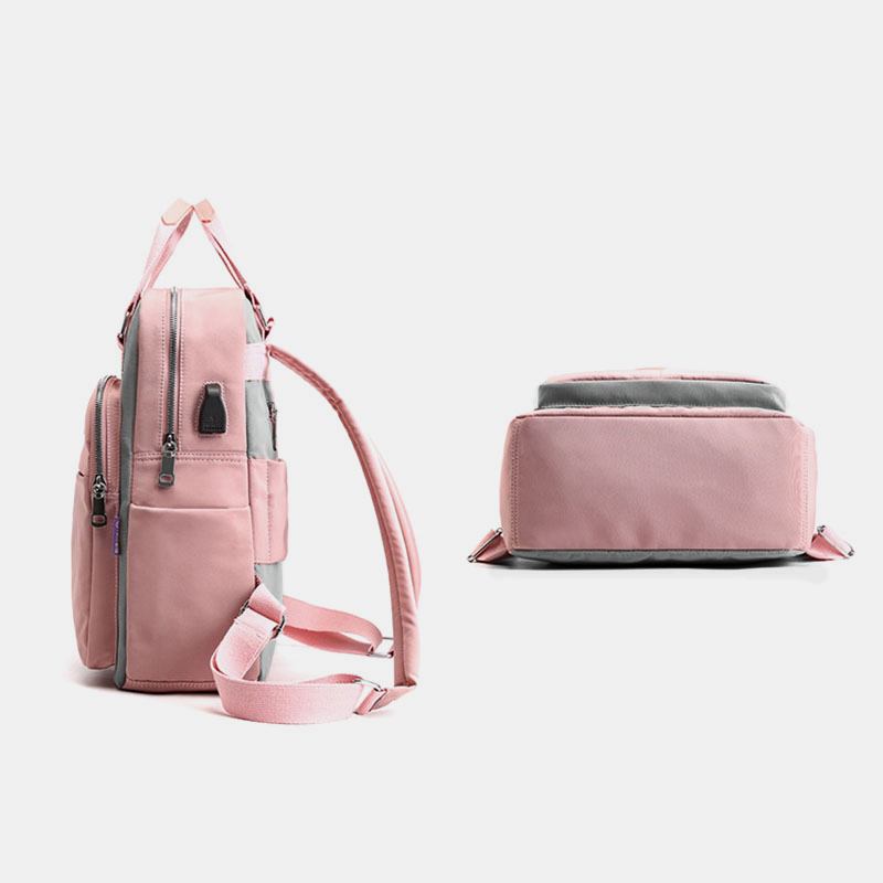 Kvinnor Canvas Multifunktion Vattentät Casual Patchwork Ryggsäck Med Usb-laddningsport