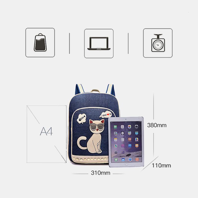 Kvinnor Canvas Söt Katt Med Tryck Patchwork Casual Ryggsäck Skolväska