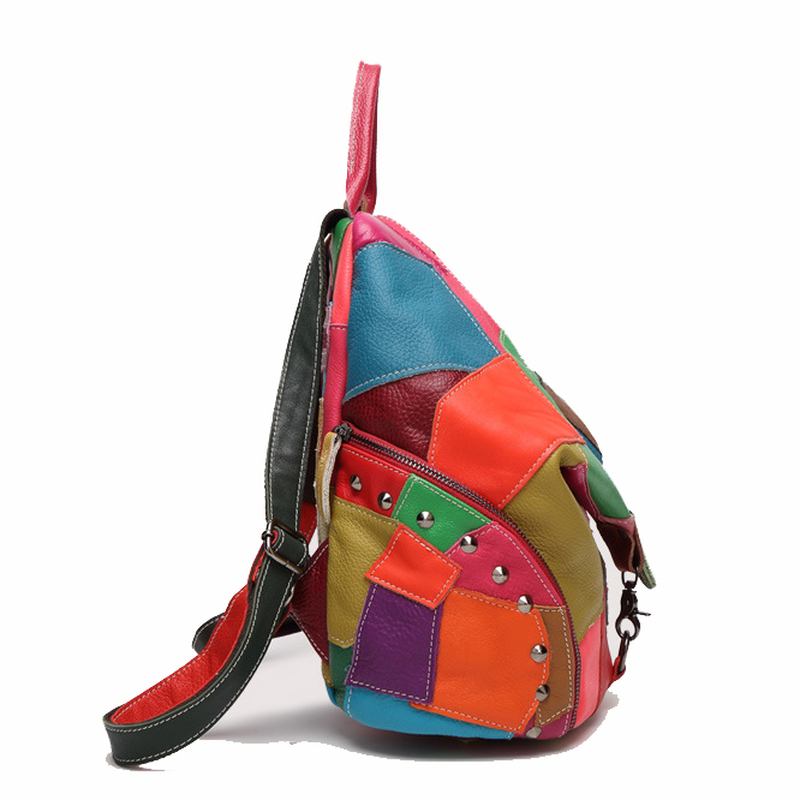 Kvinnor Casual Patchwork Äkta Läder Axelväskor Med Stor Kapacitet Crossbody-väskor