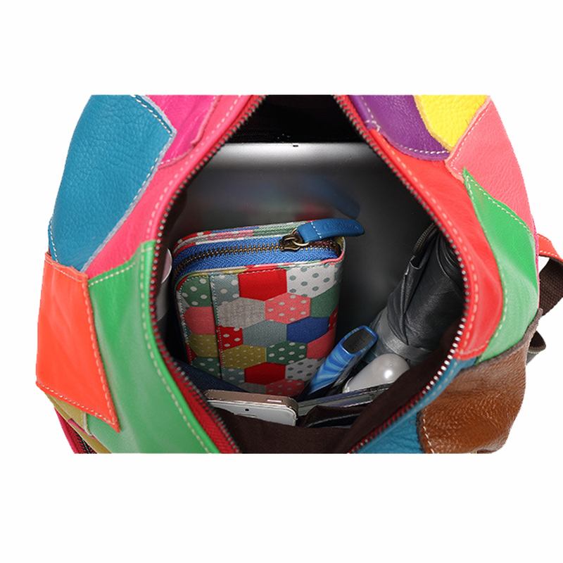 Kvinnor Casual Patchwork Äkta Läder Axelväskor Med Stor Kapacitet Crossbody-väskor