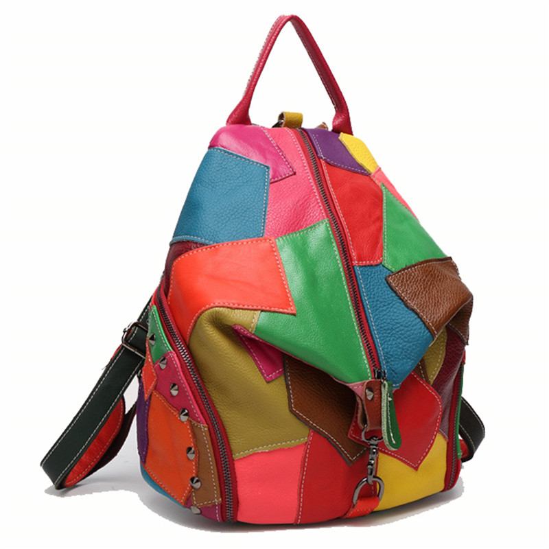 Kvinnor Casual Patchwork Äkta Läder Axelväskor Med Stor Kapacitet Crossbody-väskor