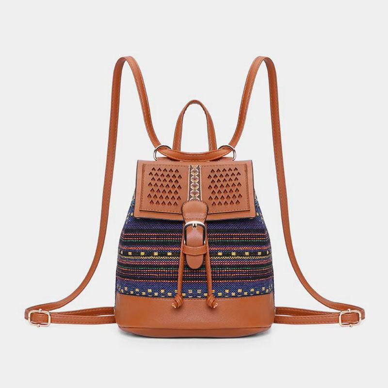 Kvinnor Ihåliga Sömmar Etnisk Stil Halmväska Ryggsäck Vävd Axelväska Bucket Bag