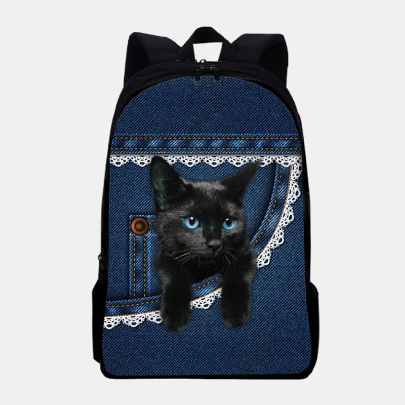 Kvinnor Oxford Cloth Katt Med Tryck Skolväska Med Stor Kapacitet Ryggsäck