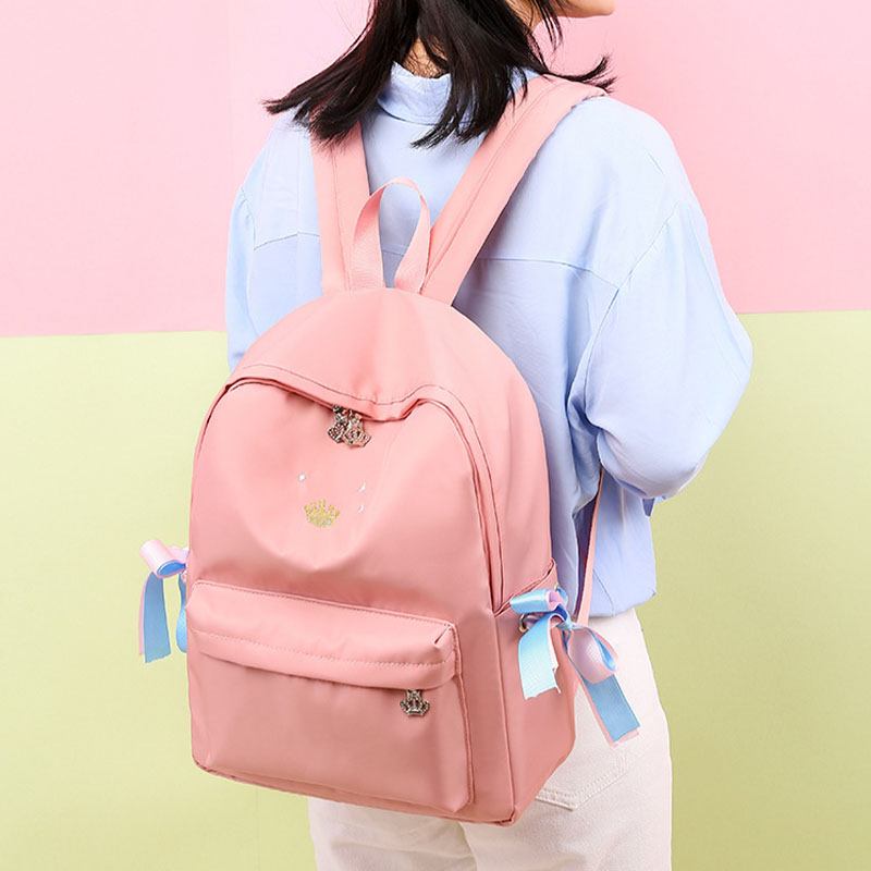 Kvinnor Oxford Färg Gradient Hörlurar Hål Bowknot Casual Studeng Bag Ryggsäck