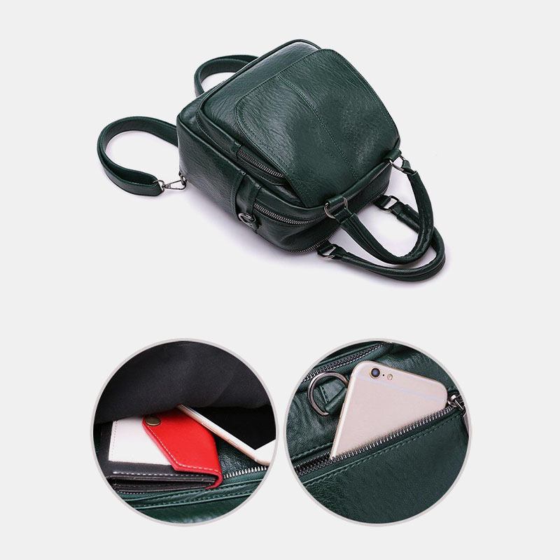 Kvinnor Pu-läder Multi-carry Vintage Vattentät Crossbody-väska Axelväska Ryggsäck
