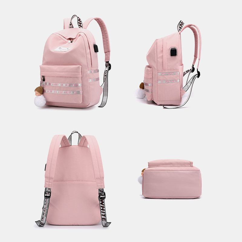 Kvinnor Stor Kapacitet Casual Travel Outdoor Student Skolväska Med Usb-laddning Slitstark Ryggsäck