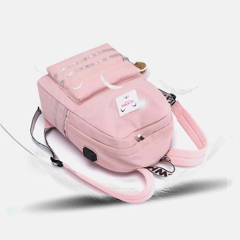 Kvinnor Stor Kapacitet Casual Travel Outdoor Student Skolväska Med Usb-laddning Slitstark Ryggsäck
