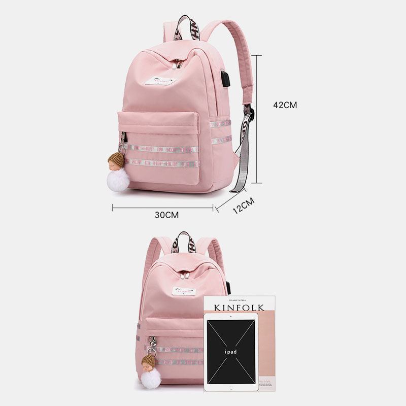 Kvinnor Stor Kapacitet Casual Travel Outdoor Student Skolväska Med Usb-laddning Slitstark Ryggsäck