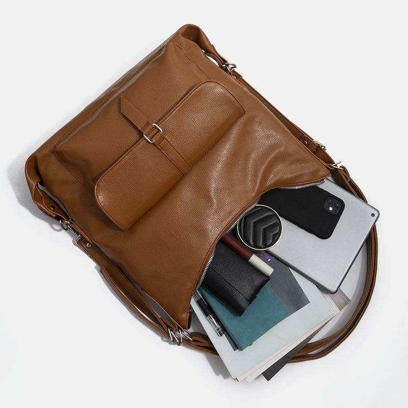 Kvinnor Vintage Pu Läder Multifunktion Stor Kapacitet Ryggsäck Casual Multi-carry Crossbody Bag