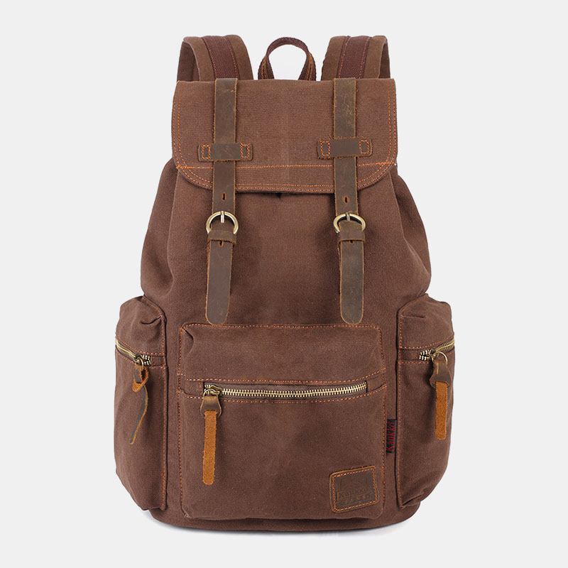 Män Canvas Retro Multifunktion 14 Tums Bärbar Datorväska Casual Stor Kapacitet Dragsko Vattentät Ryggsäck