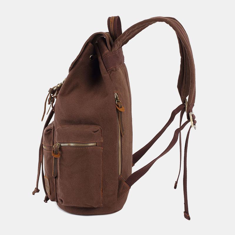 Män Canvas Retro Multifunktion 14 Tums Bärbar Datorväska Casual Stor Kapacitet Dragsko Vattentät Ryggsäck
