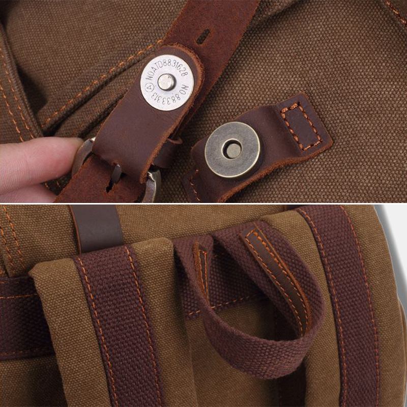 Män Canvas Retro Multifunktion 14 Tums Bärbar Datorväska Casual Stor Kapacitet Dragsko Vattentät Ryggsäck