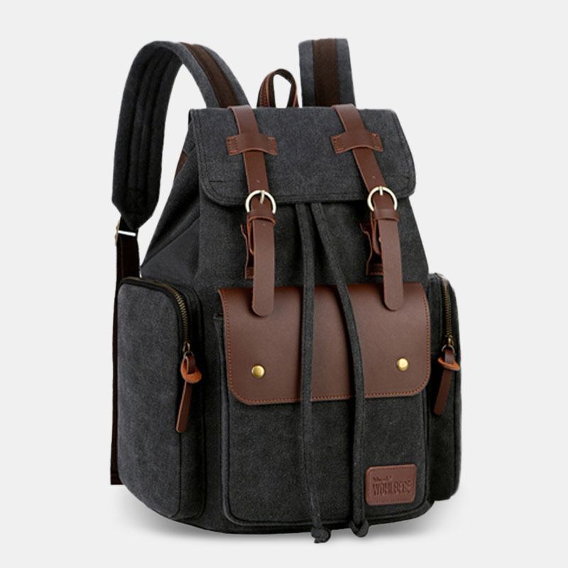 Män Canvas Ryggsäck Med Stor Kapacitet Med Flera Fickor Vintage 15.6 Tums Laptopväska Resväska