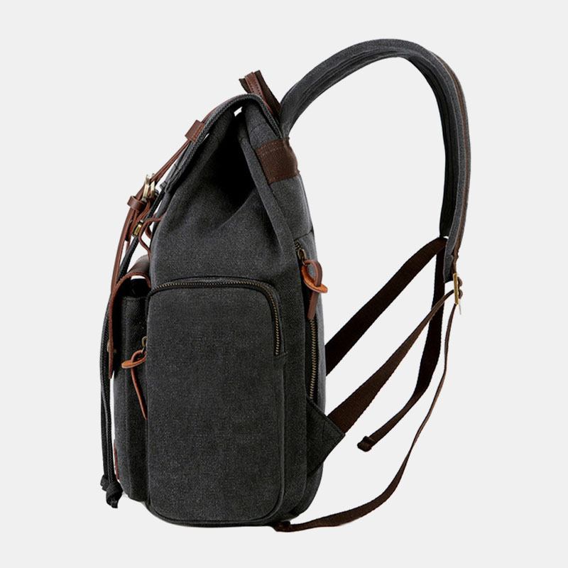 Män Canvas Ryggsäck Med Stor Kapacitet Med Flera Fickor Vintage 15.6 Tums Laptopväska Resväska