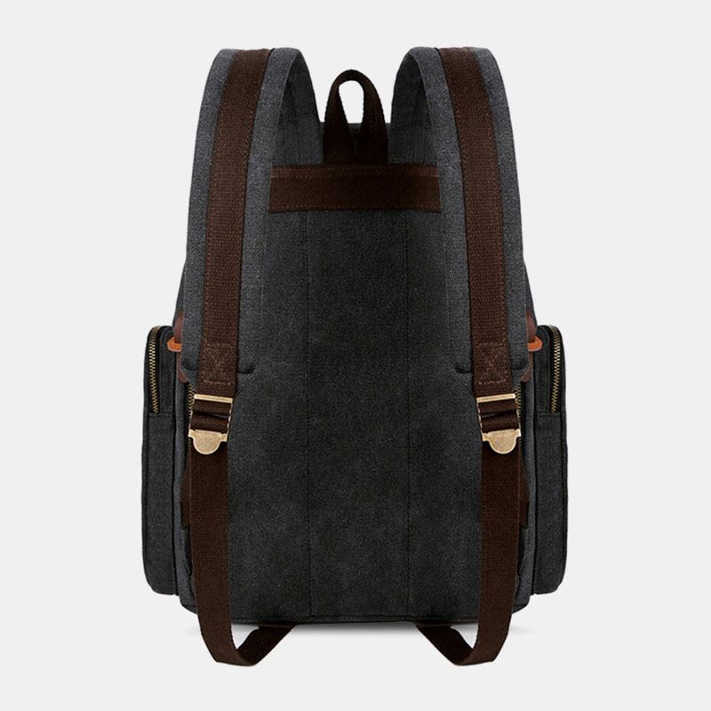 Män Canvas Ryggsäck Med Stor Kapacitet Med Flera Fickor Vintage 15.6 Tums Laptopväska Resväska
