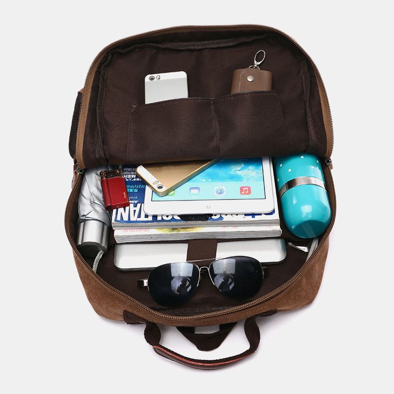 Män Canvas Stor Kapacitet Multi-pocket Anti-stöld Casual Resväska Datorväska Ryggsäckar