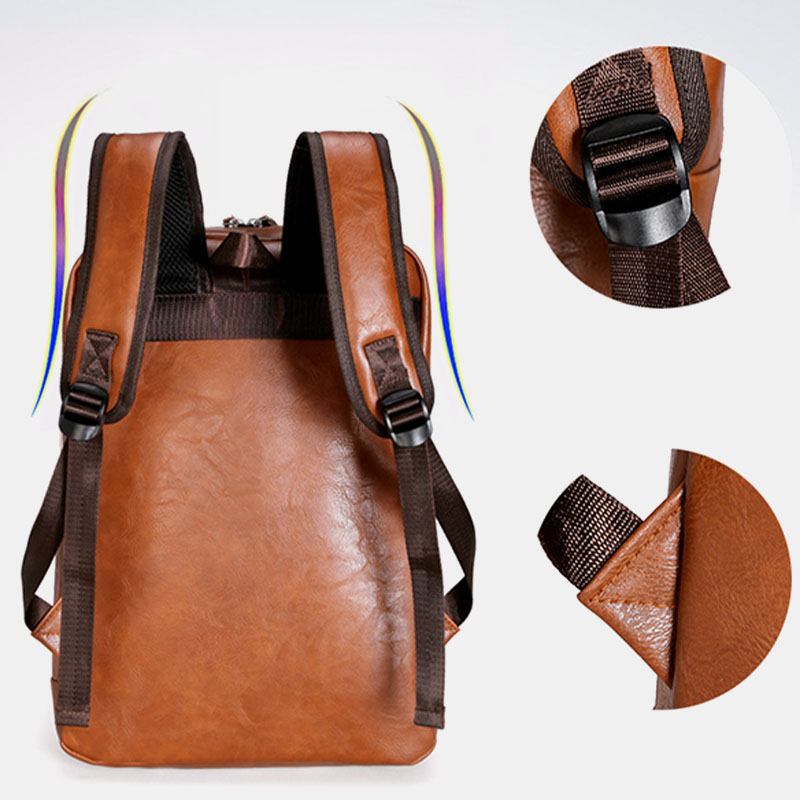Män Konstläder Baackpack Med Stor Kapacitet
