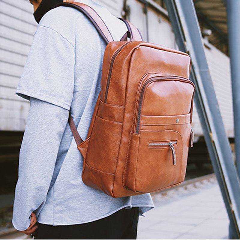 Män Konstläder Baackpack Med Stor Kapacitet