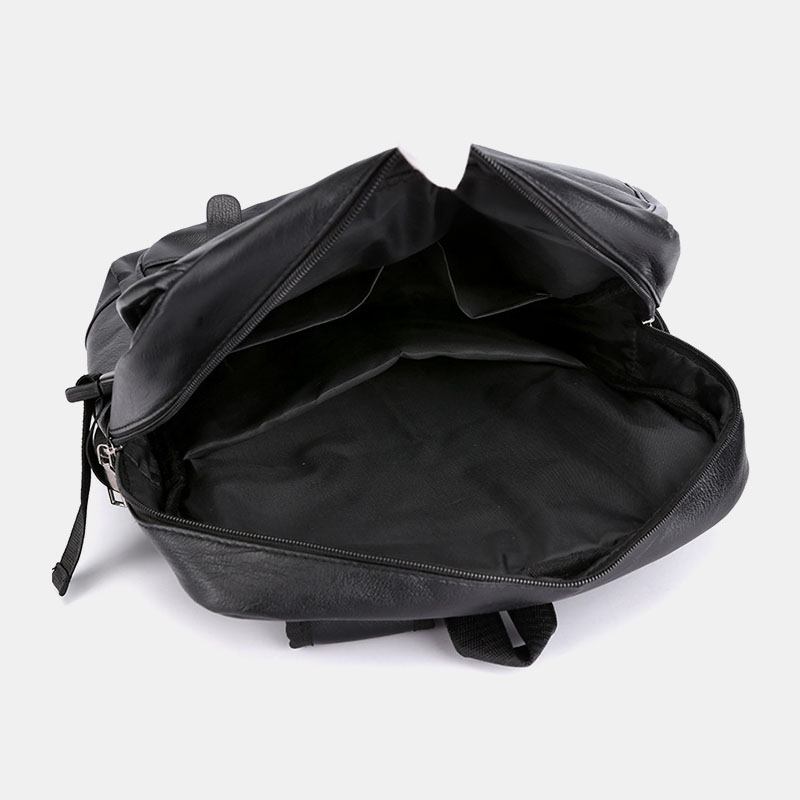 Män Pu-läder Ryggsäck Med Flera Fickor Casual Travel Large Capacit Laptop Bag Axelväska