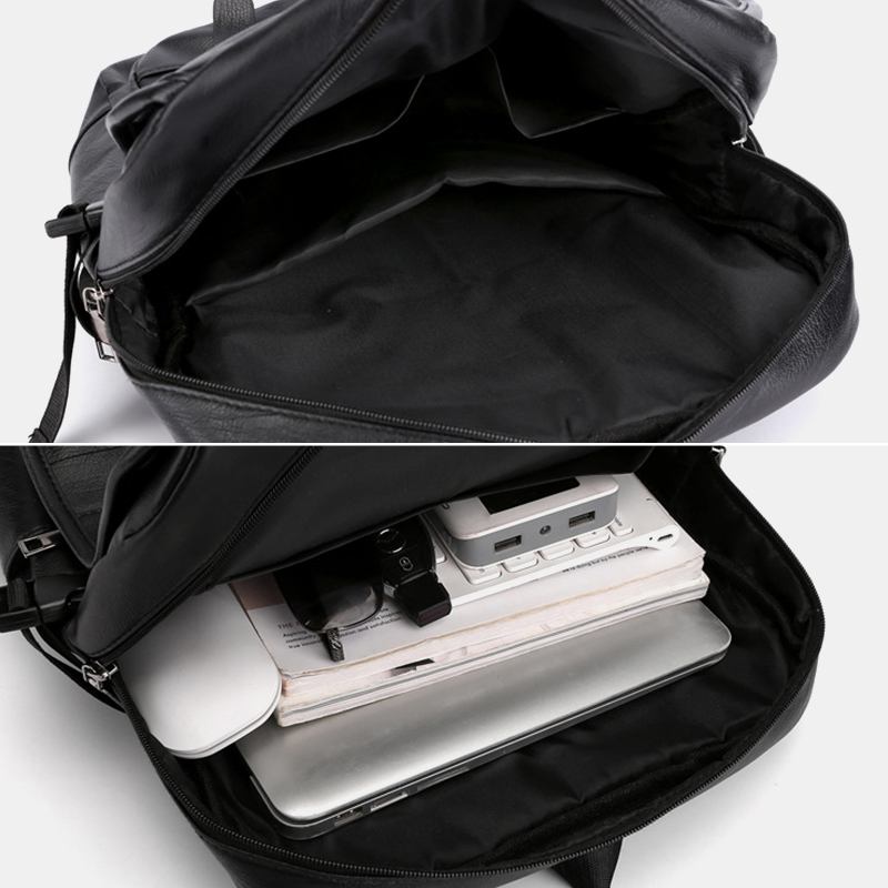 Män Pu-läder Ryggsäck Med Flera Fickor Casual Travel Large Capacit Laptop Bag Axelväska