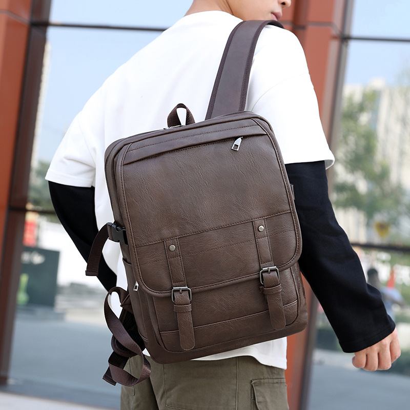 Män Pu-läder Ryggsäck Med Flera Fickor Casual Travel Large Capacit Laptop Bag Axelväska
