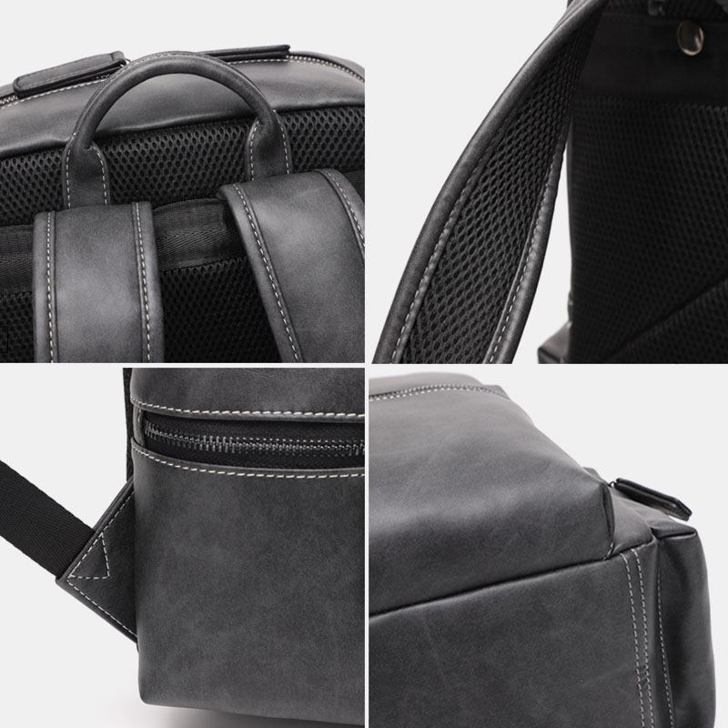 Män Pu-läder Stor Kapacitet Multi-pocket Vintage 14 Tums Bärbar Datorväska Ryggsäck
