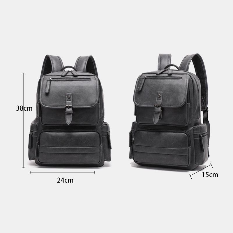 Män Pu-läder Stor Kapacitet Multi-pocket Vintage 14 Tums Bärbar Datorväska Ryggsäck