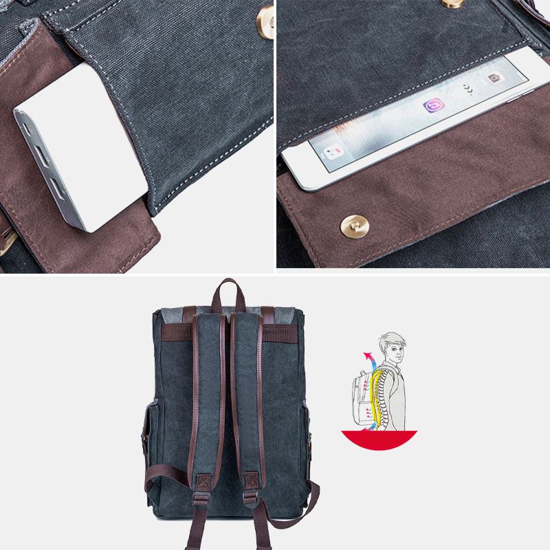 Män Slitstark Ryggsäck I Canvas Med Stor Kapacitet Vintage Casual 15.6 Tums Bärbar Datorväska