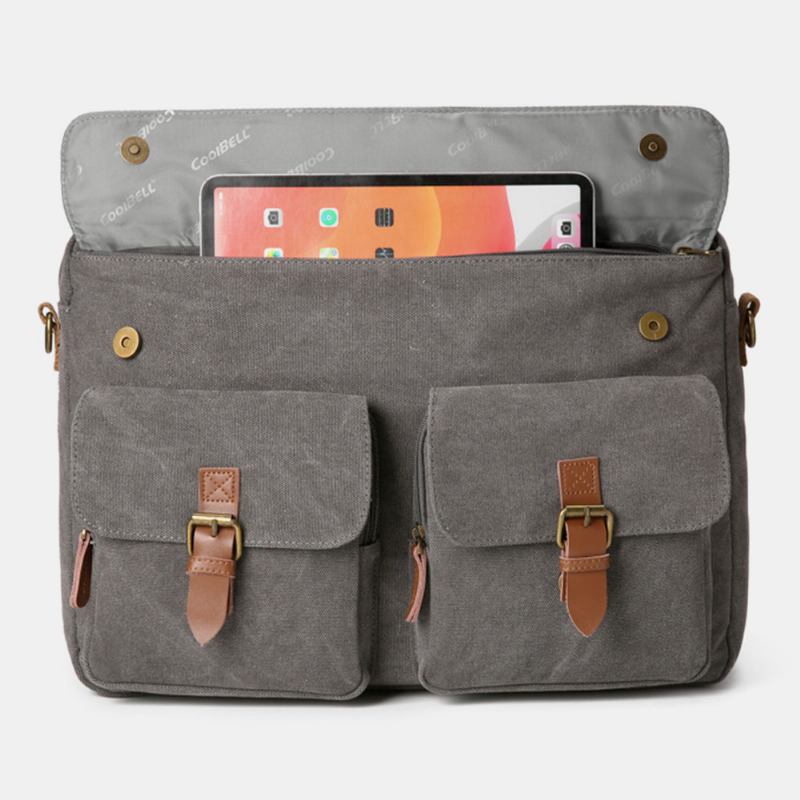 Män Vintage Casual Canvas Stor Kapacitet 17 Tums Bärbar Datorväska Ryggsäck Crossbody-väska Med Flera Fickor