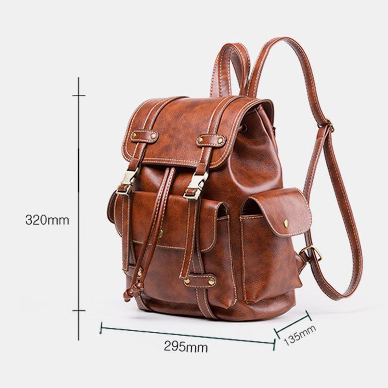 Unisex Konstläder Business Retro Enfärgade Daglig Skolväska Med Stor Kapacitet Ryggsäck