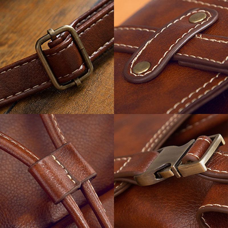 Unisex Konstläder Business Retro Enfärgade Daglig Skolväska Med Stor Kapacitet Ryggsäck