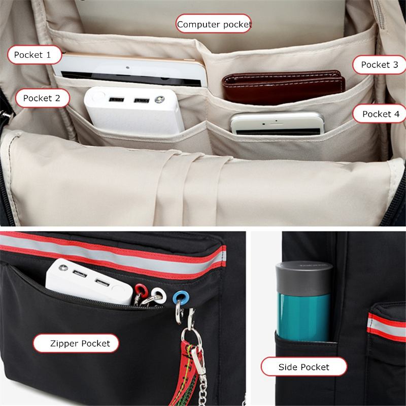 Vattentät Stöldskydd Kvinnor Usb Port Ryggsäck Laptop Travel School Axelväska