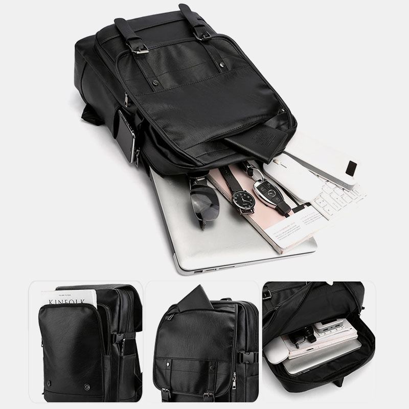 Vintage Stöldskyddsryggsäck I Konstläder Business Bag För Män
